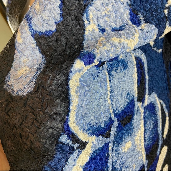 Chico's Sz 2 Sea Shell Abstract Satin Textured Cardigan Duster Midi Jacket 14/16 - Picture 6 of 10